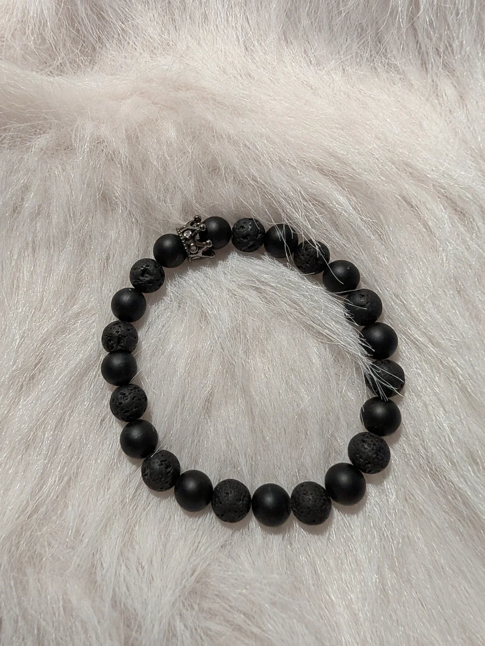 Men's Black Beaded Bracelet with Silver Accent‎